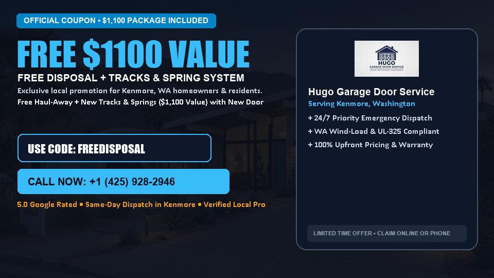 Hugo Garage Door Service FREE Haul-Away & Heavy-Duty Tracks with New Door in Kenmore, WA