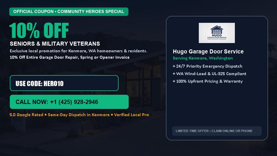 Hugo Garage Door Service 10% OFF Seniors & Military Veterans in Kenmore, WA